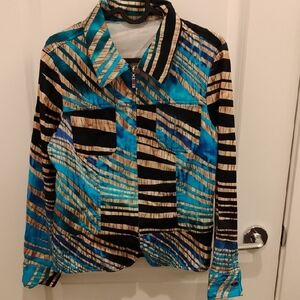 Blue Black and Tan Women's Cotton Zip Up Jacket w/ Pockets Size Small
